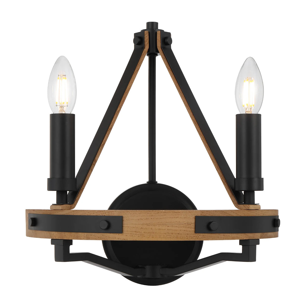 Darien 2 Light Wall Lamp with Ashwood and Iron Frame
