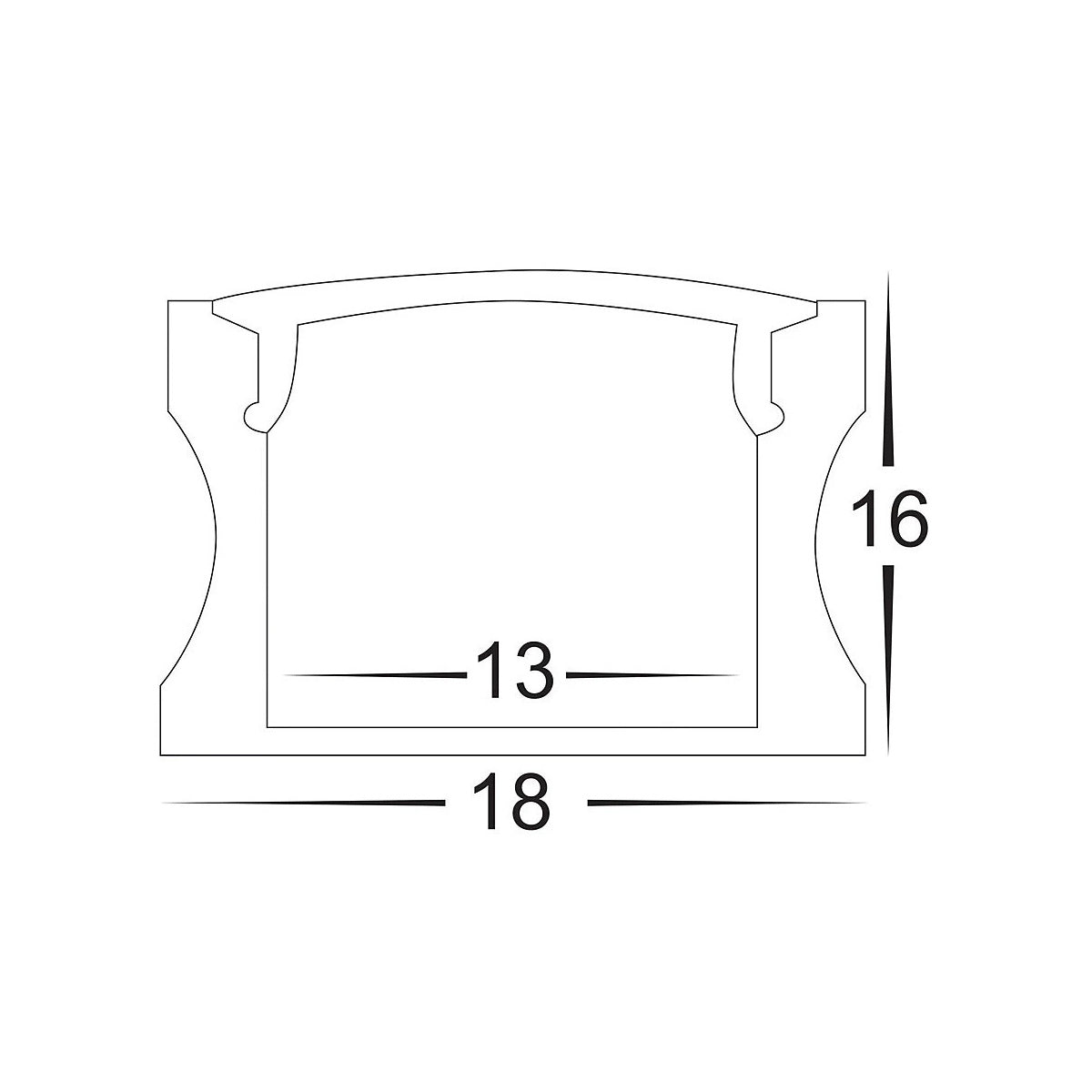 Deep Square Surface Mounted Profile for LED Strip - 18x16mm Aluminium
