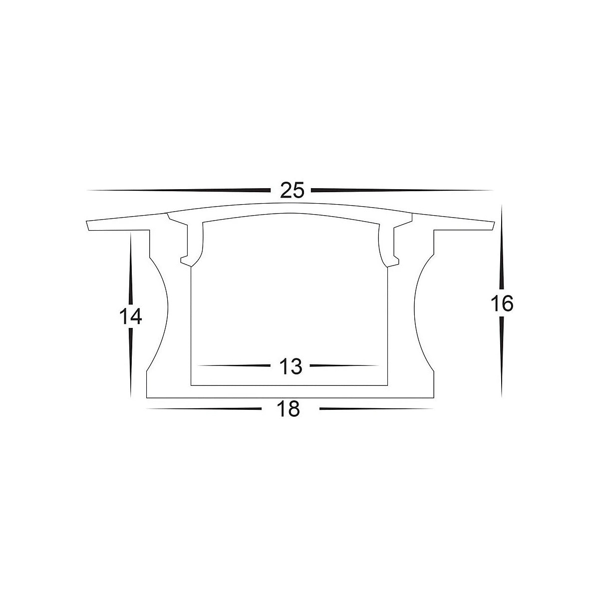 Deep Winged Surface Mounted Profile for LED Strip - 25x16mm Aluminium