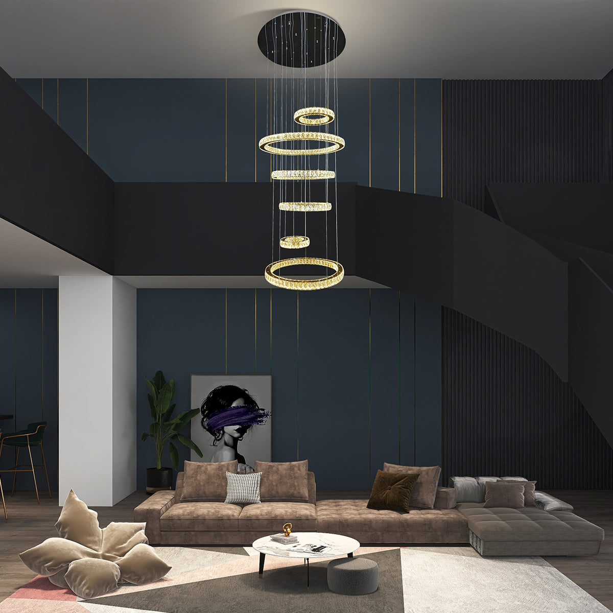Delessi Rozanno 6 Ring Pendant - Chrome - Tri-Colour