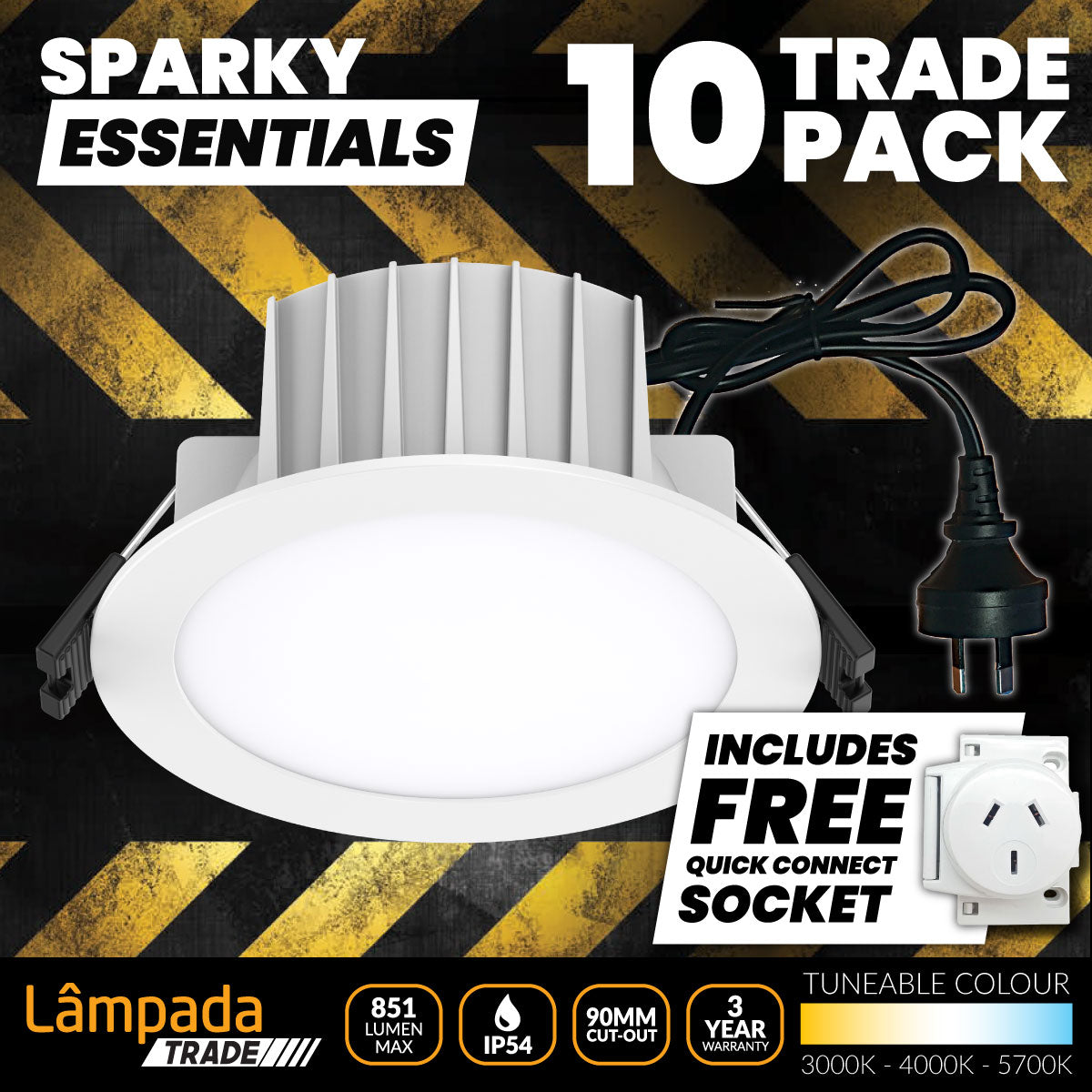 Destro II 10 Pack 8W LED Flush Frame Recessed Downlights with Quick Connect Sockets