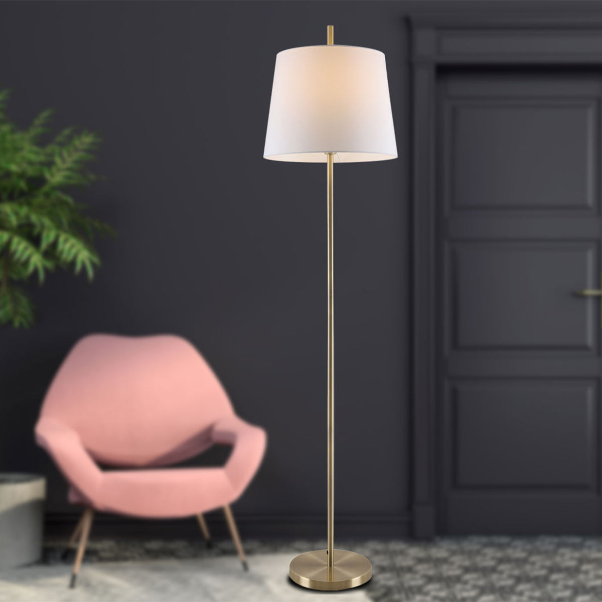 Dior Floor Lamp with Textile Shade - Classic Brass Finish
