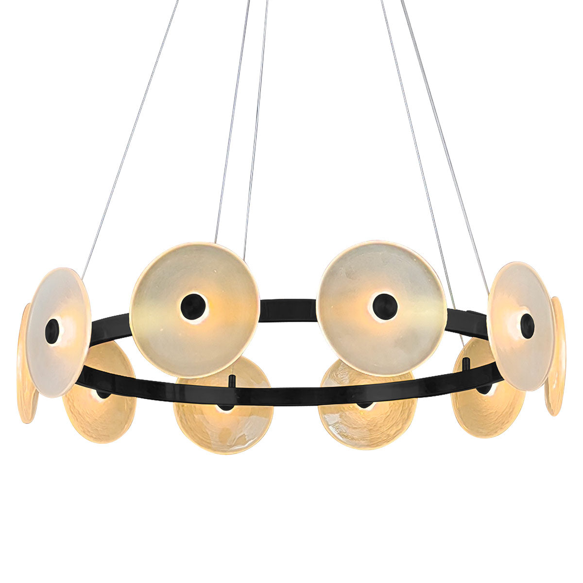 Diskos 10 Light LED Ring Pendant with Hand Blown Glass