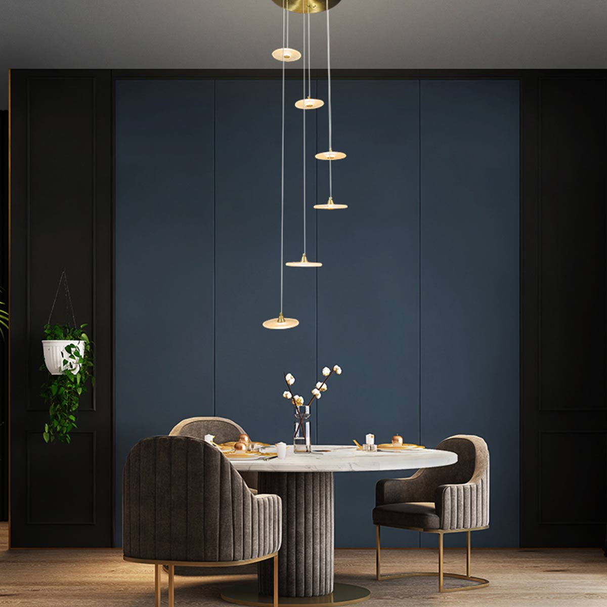 Diskos Hanging Disc LED Dropper Pendant Light with Hand Blown Glass