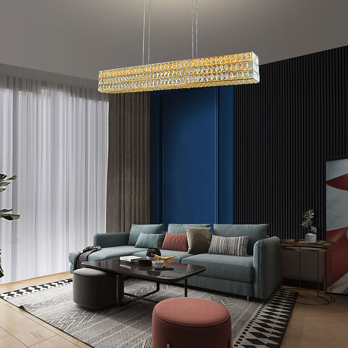 Vienna Linear Rectangular Gold Crystal Pendant