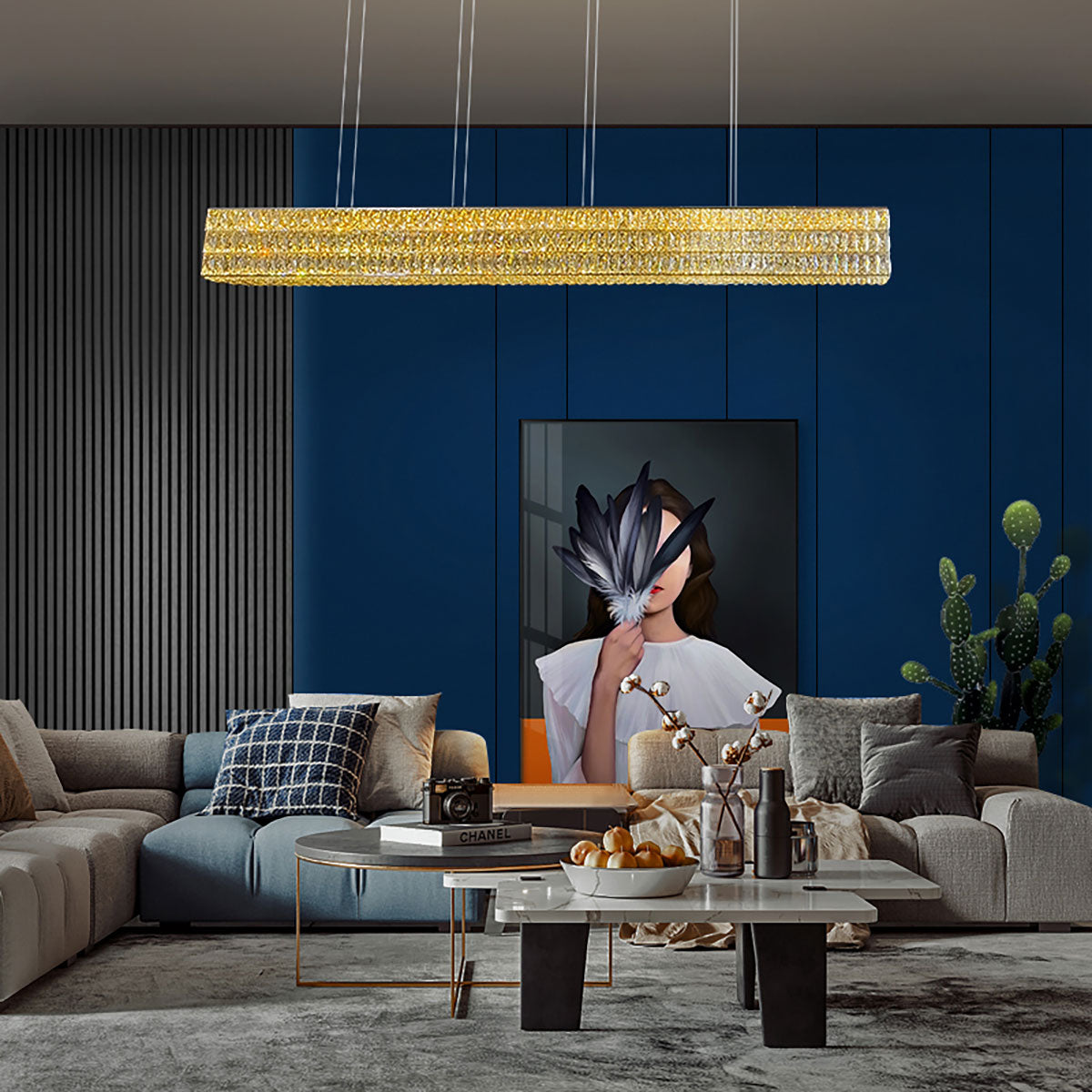 Vienna Linear Rectangular Gold Crystal Pendant