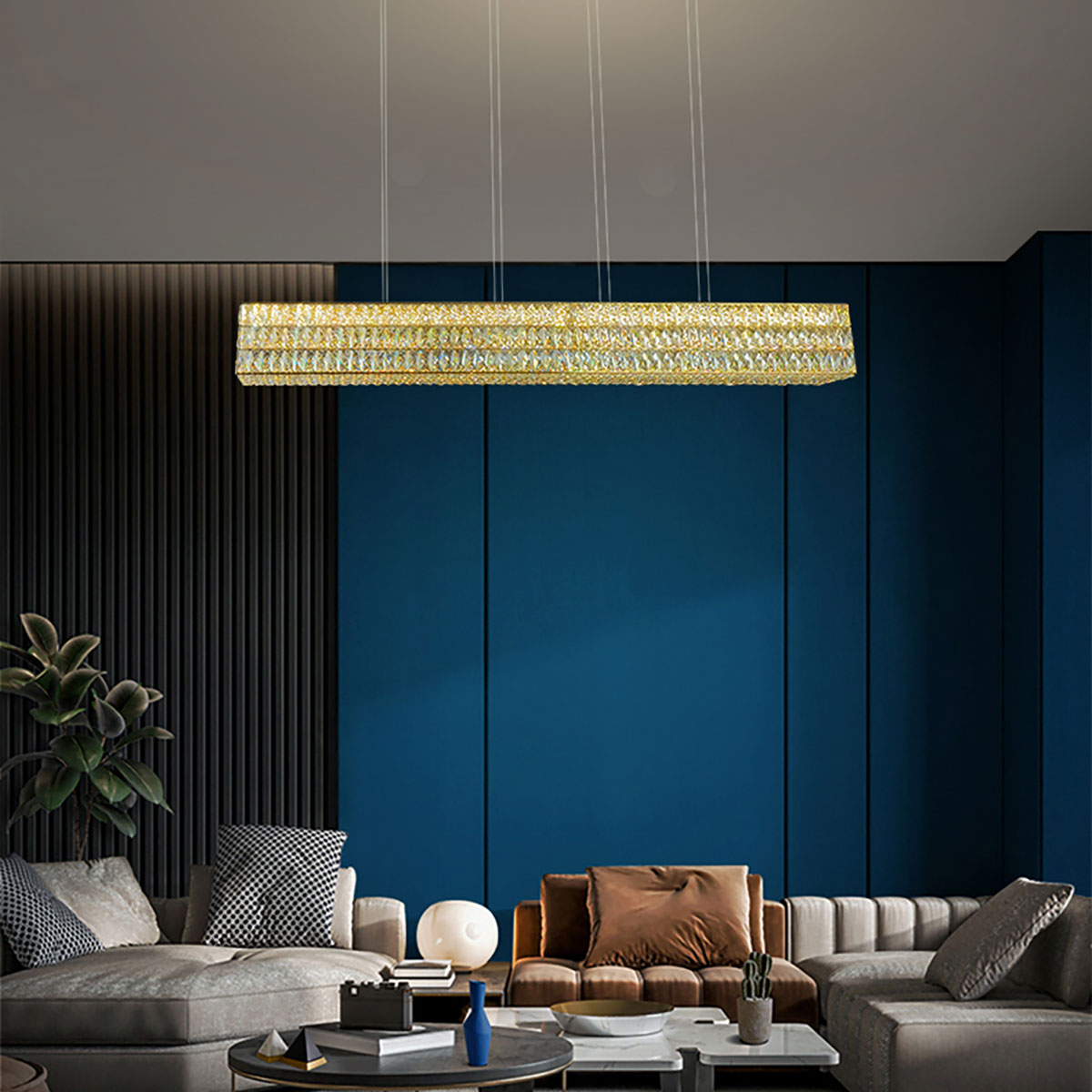 Vienna Linear Rectangular Gold Crystal Pendant