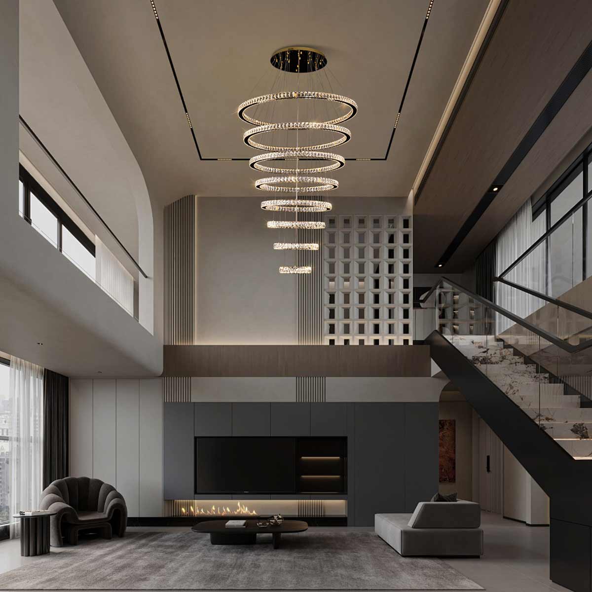 Jazmina Crystal 8 Ring LED Pendant Light - 1200mm