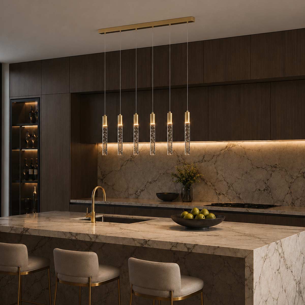 Andromeda 7 Light Linear Bar Bubble Glass LED Pendant