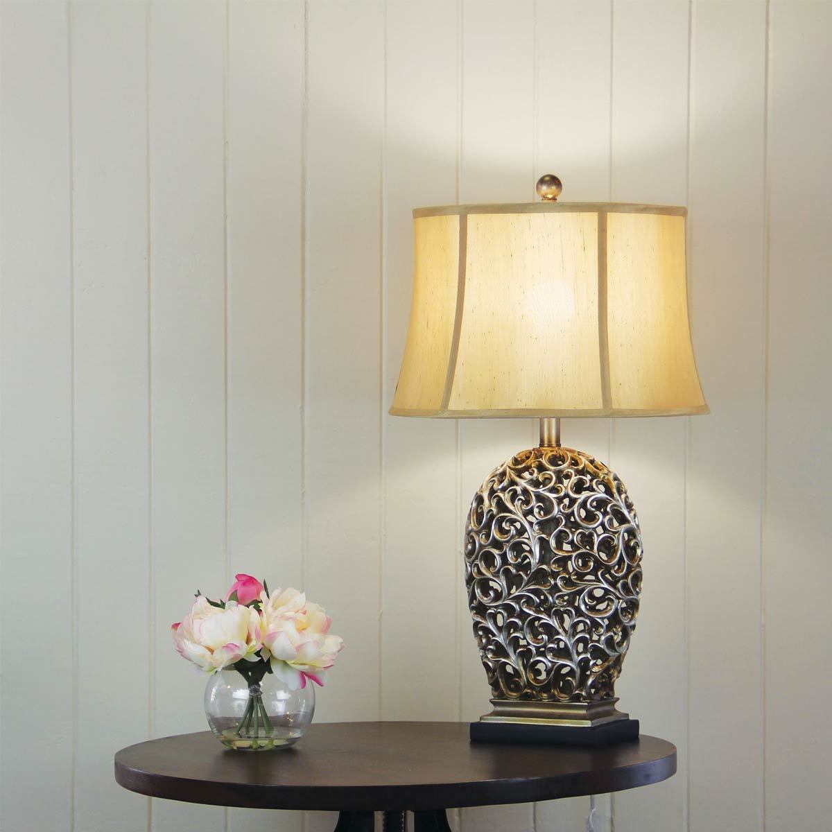 Donati Antique Washed Timber Filigree Table Lamp