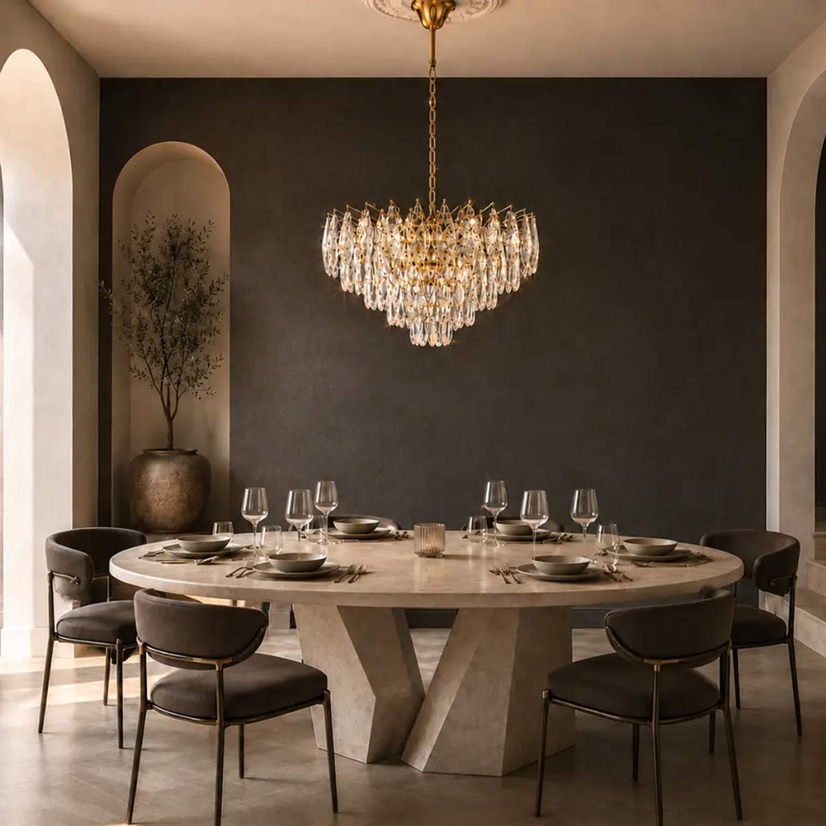 Doreza Crystal Drops Pendant Light with Gold Finish