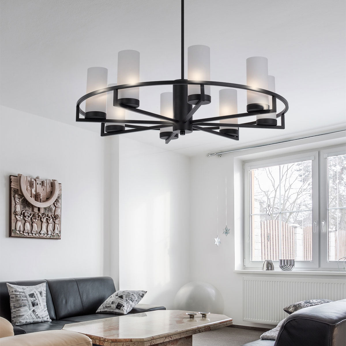 Eamon 8-Light Circular Pendant with Opal Shades