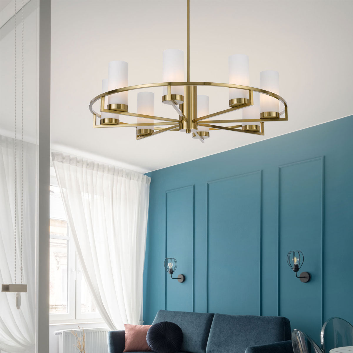 Eamon 8-Light Circular Pendant with Opal Shades