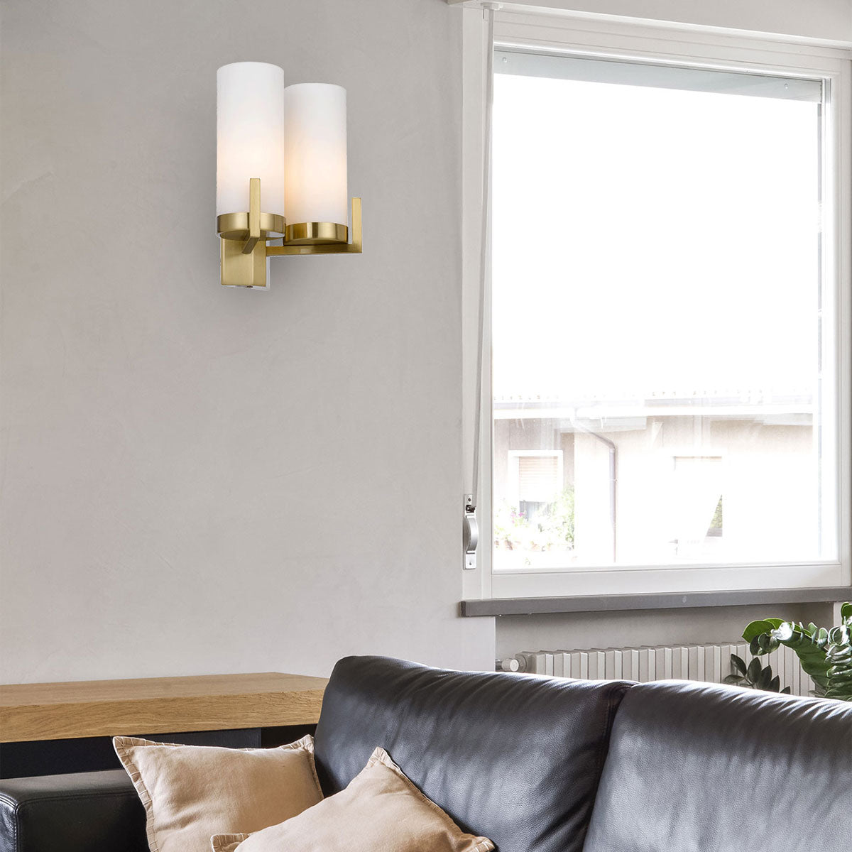 Eamon 2 Light Wall Lamp with Handcrafted Opal Shades