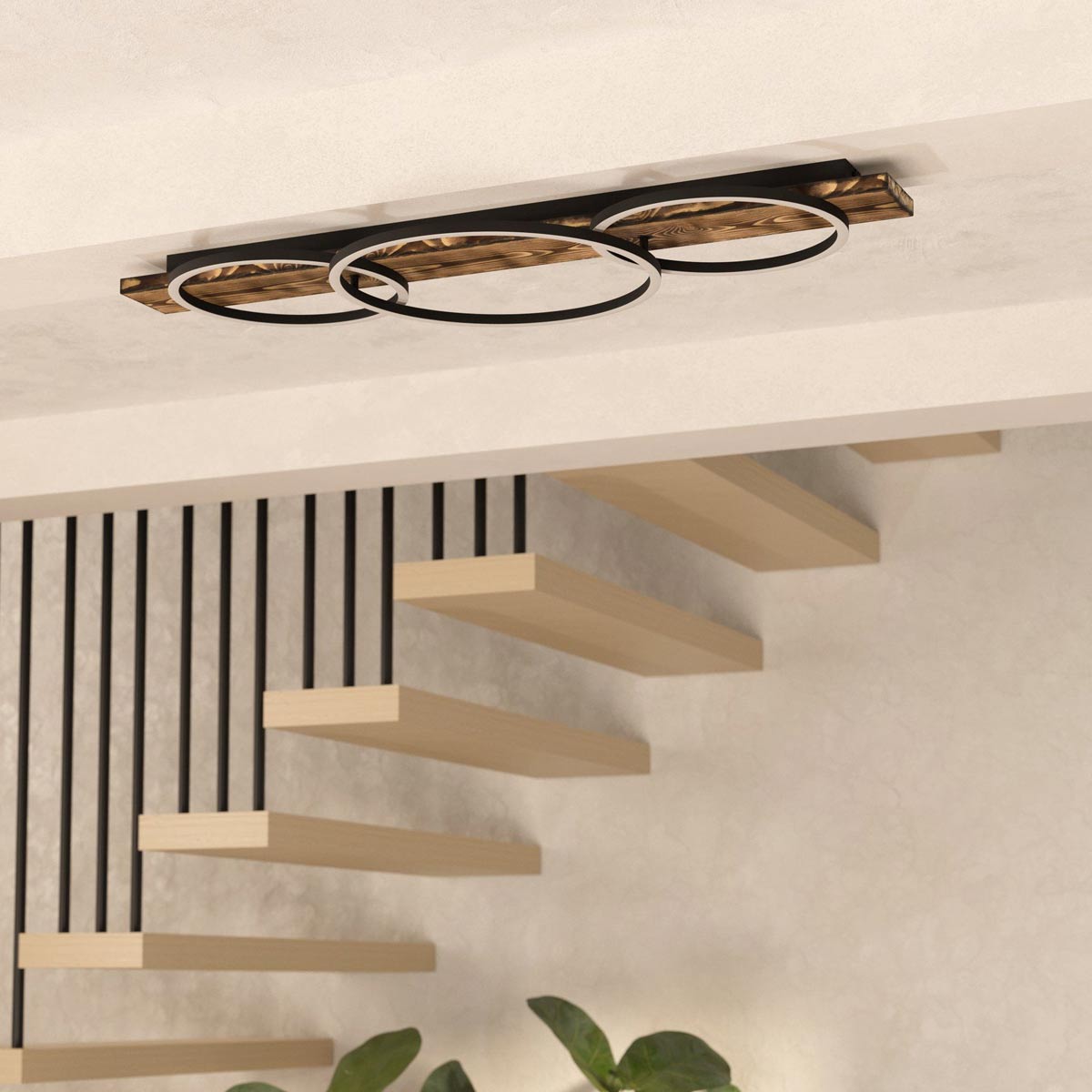 Boyal 36W LED 3 Ring Halo Timber Ceiling Light