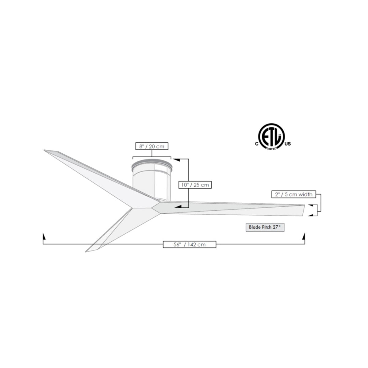 Eliza 56" 3 Blade Low Profile DC Ceiling Fan with Remote