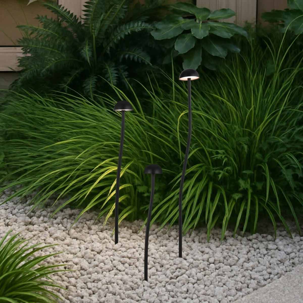 Enoki Mushroom Style Outdoor Post Light Trio