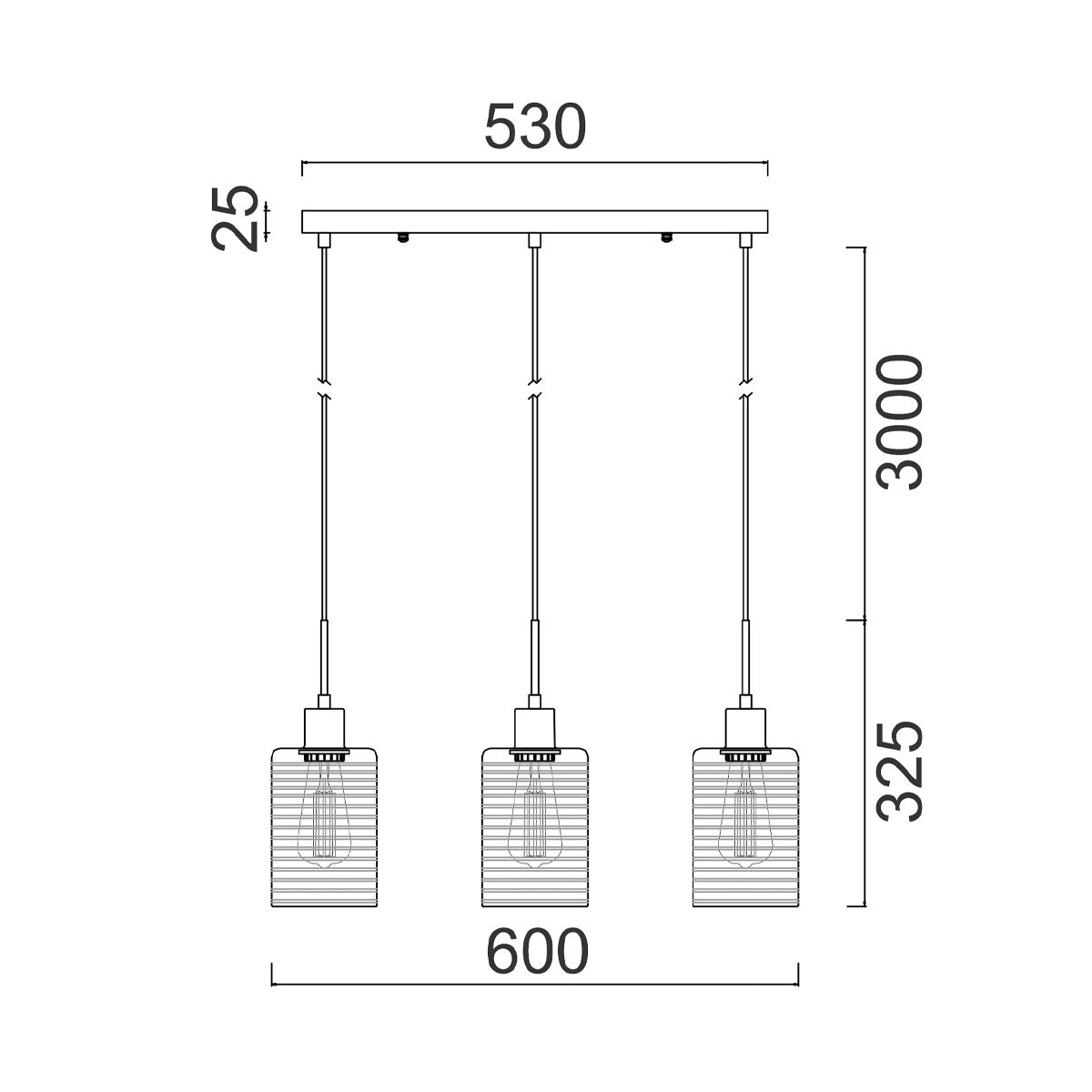 Espejo Glass 3LT Linear Pendant Iron and Chrome