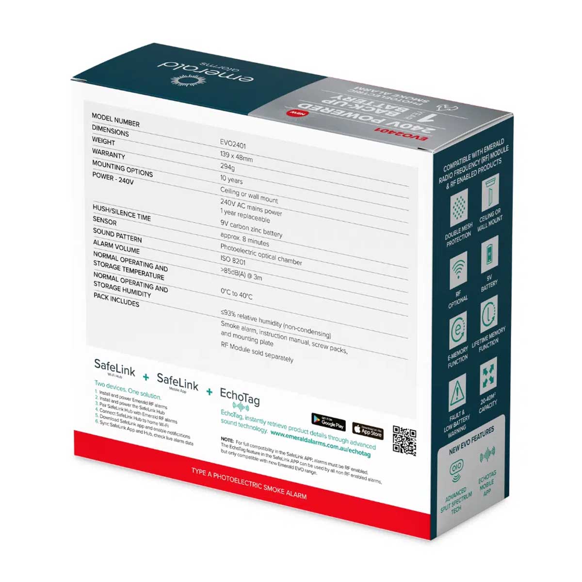 EVO 240V Hardwired Photoelectric Smoke Alarm