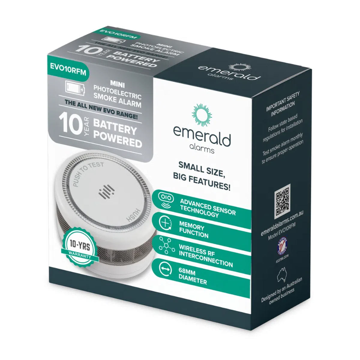 EVO Mini RF 10 Year Battery Photoelectric Smoke Alarm