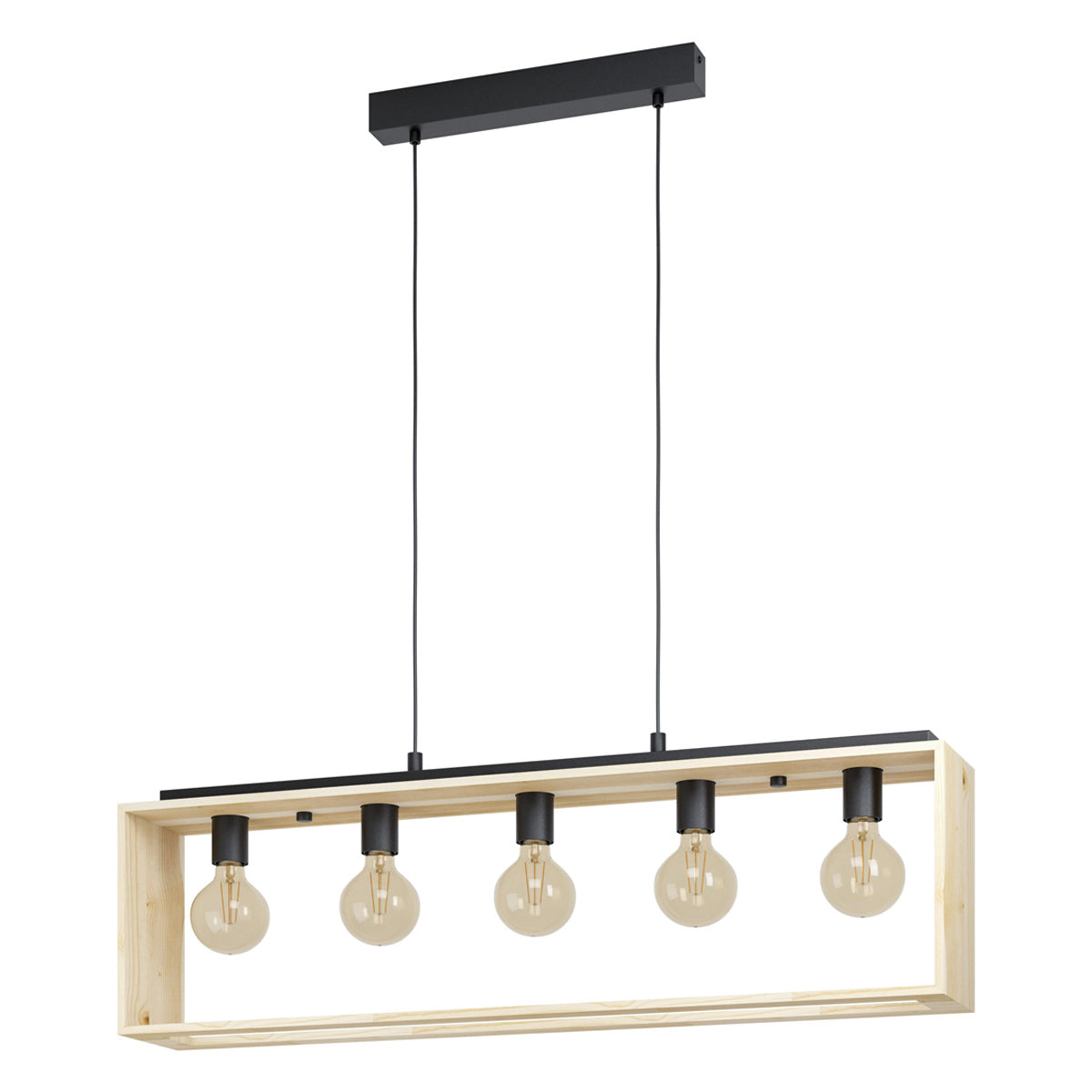 Famborough Large Timber Linear Pendant Light with Black Steel Finish