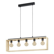 Famborough Large Timber Linear Pendant Light with Black Steel Finish