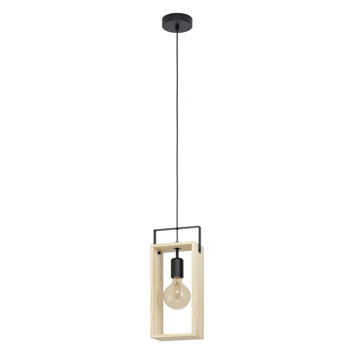 Famborough Small Timber Pendant Light with Exposed Bulbs