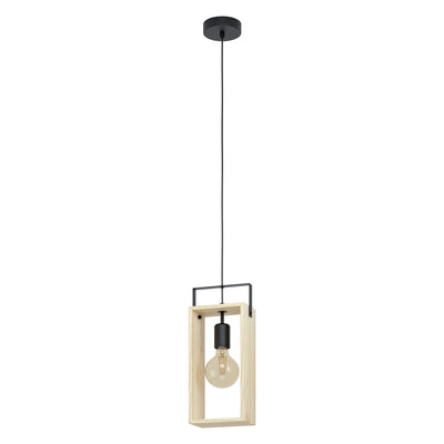 Famborough Small Timber Pendant Light with Exposed Bulbs