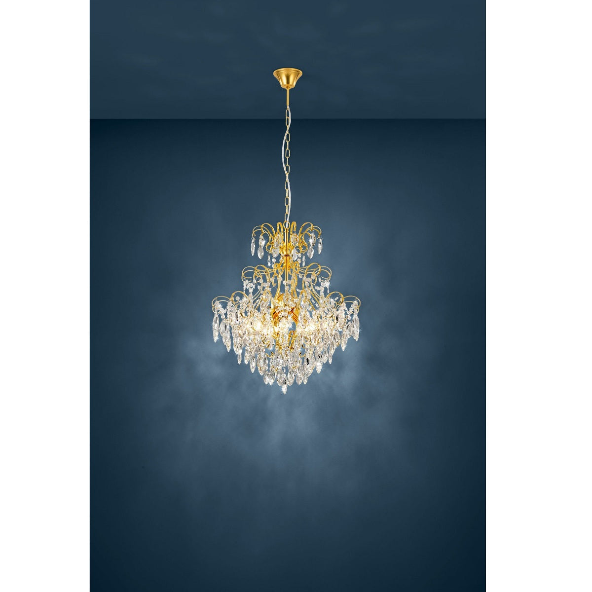 Fenoullet-1 5 Light Crystal Pendant Light with Brass Finish