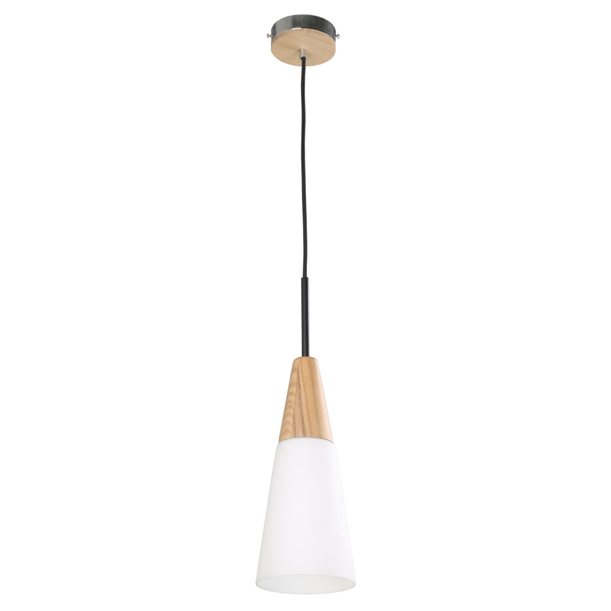 Finn Blonde Wood & Opal Long Cone Pendant Light