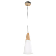 Finn Blonde Wood & Opal Long Cone Pendant Light