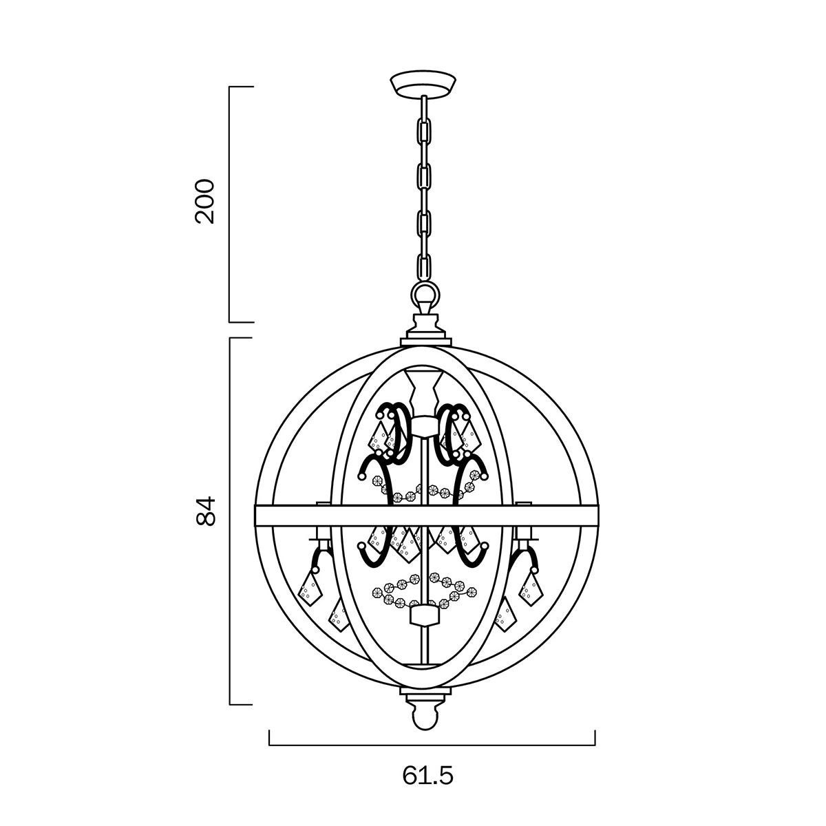 Florin 5-Light Pendant with Crystal Teardrop and Timber Frame