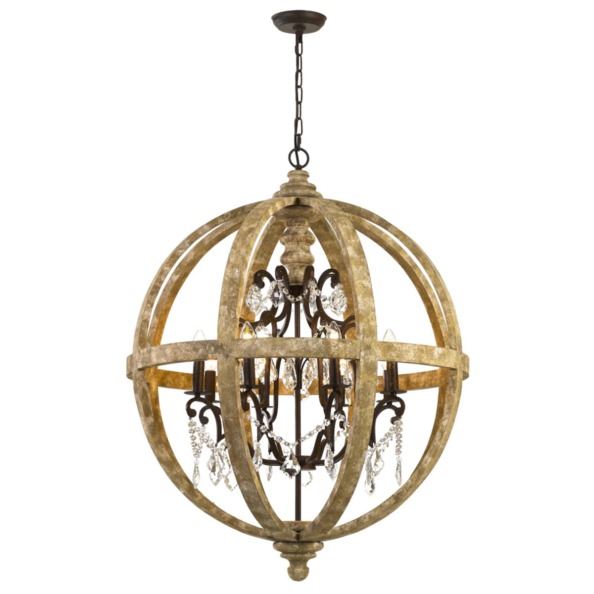 Florin 8 Light Pendant with French Crystal & Timber