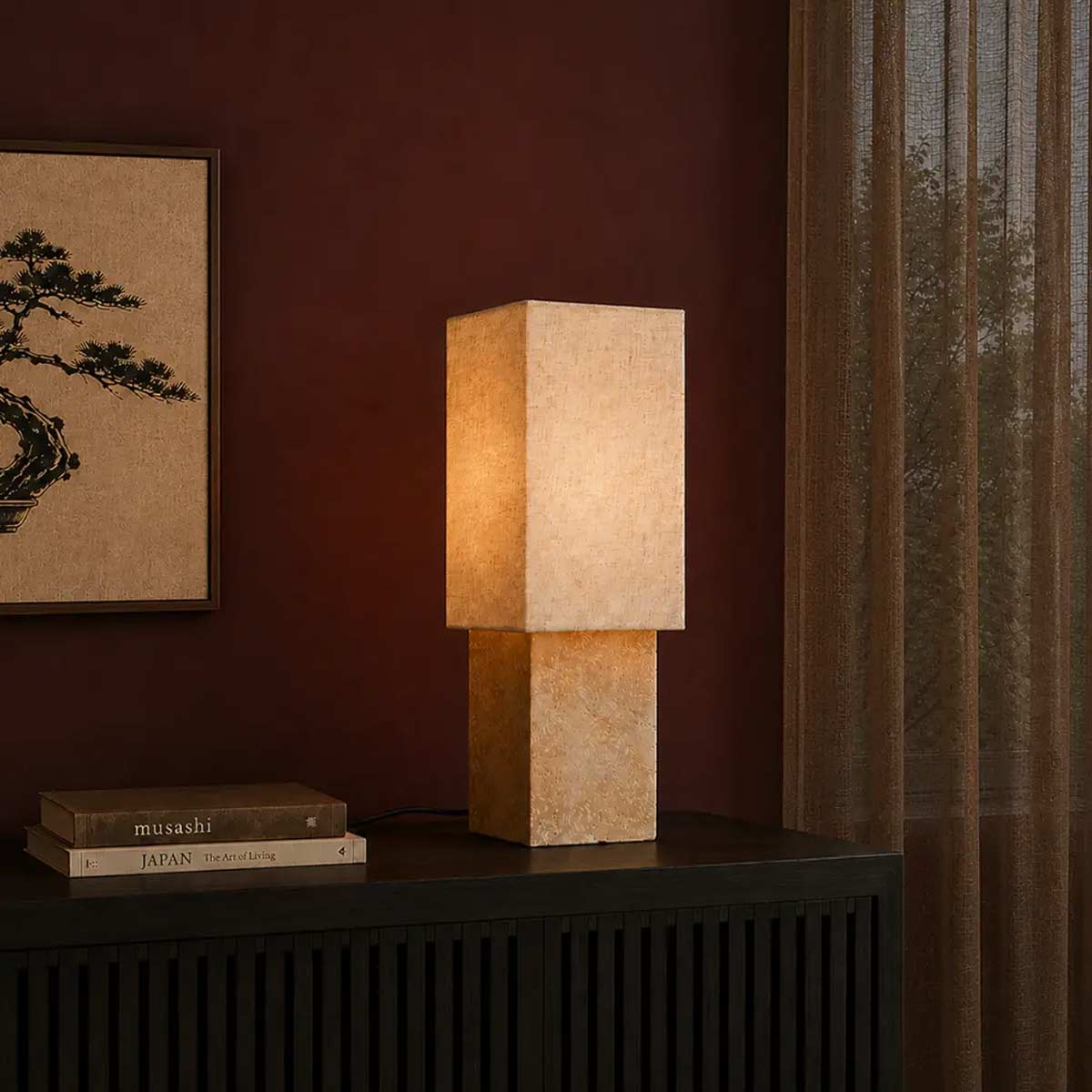 Fornos Travertine Look Rectangular Table Lamp