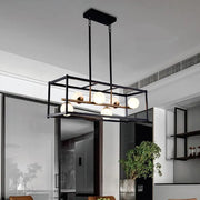 Franco Modern Metal Caged Linear Bar Light Pendant Light - Black & Gold / Opal