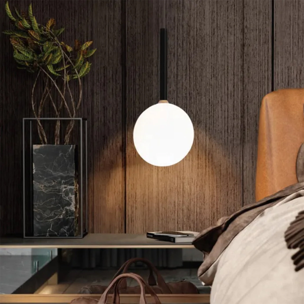 Franco Modern Metal Single Round 1 Light Pendant Light - Black & Gold / Opal