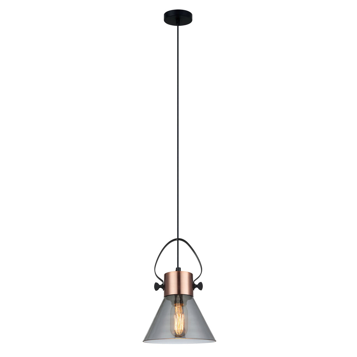 Fumoso Cone Copper and Smoked Glass Pendant Light