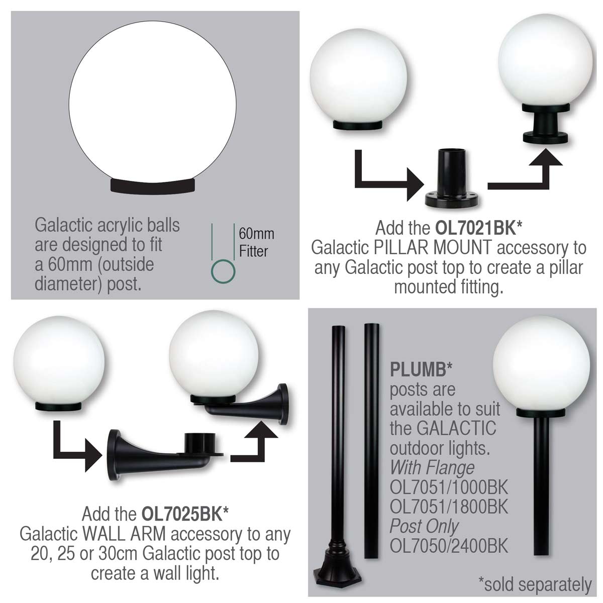 Galactic 1800mm Plumb Black Post Light with Flange