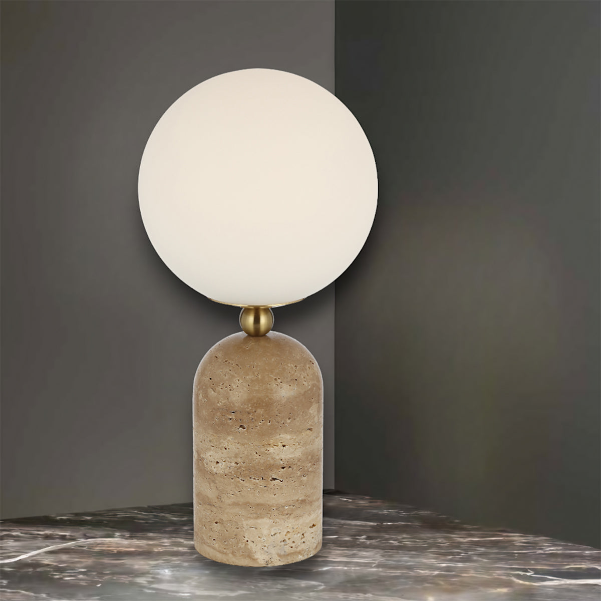 Gina Table Lamp with Travertine Base and E27 Socket