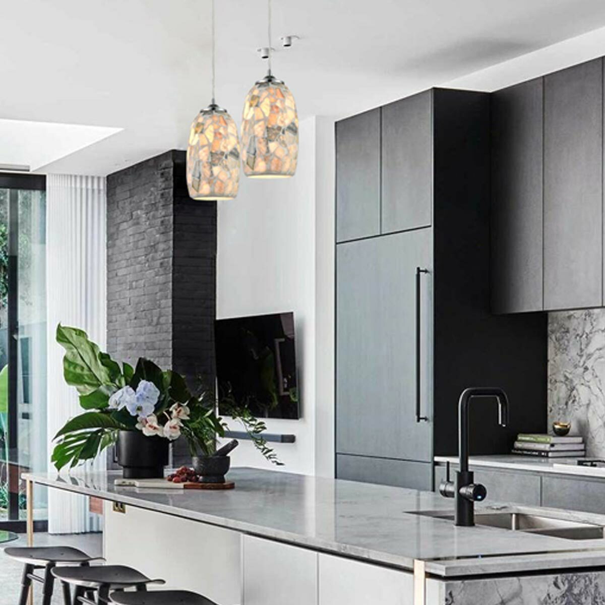 Glaze Stone Mosaic Glass Pendant Light