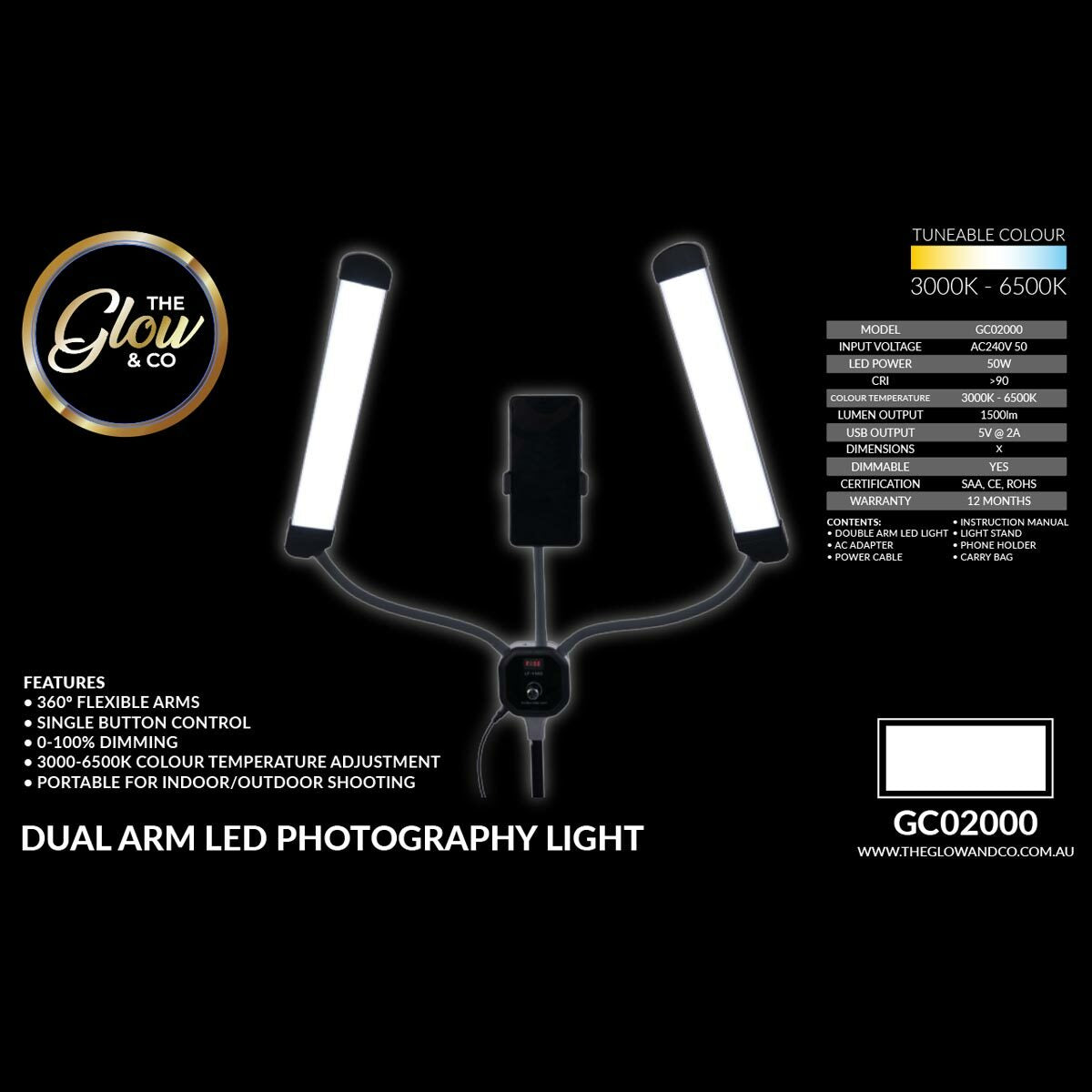 Glow & Co Dual LED Photography & Videography Light