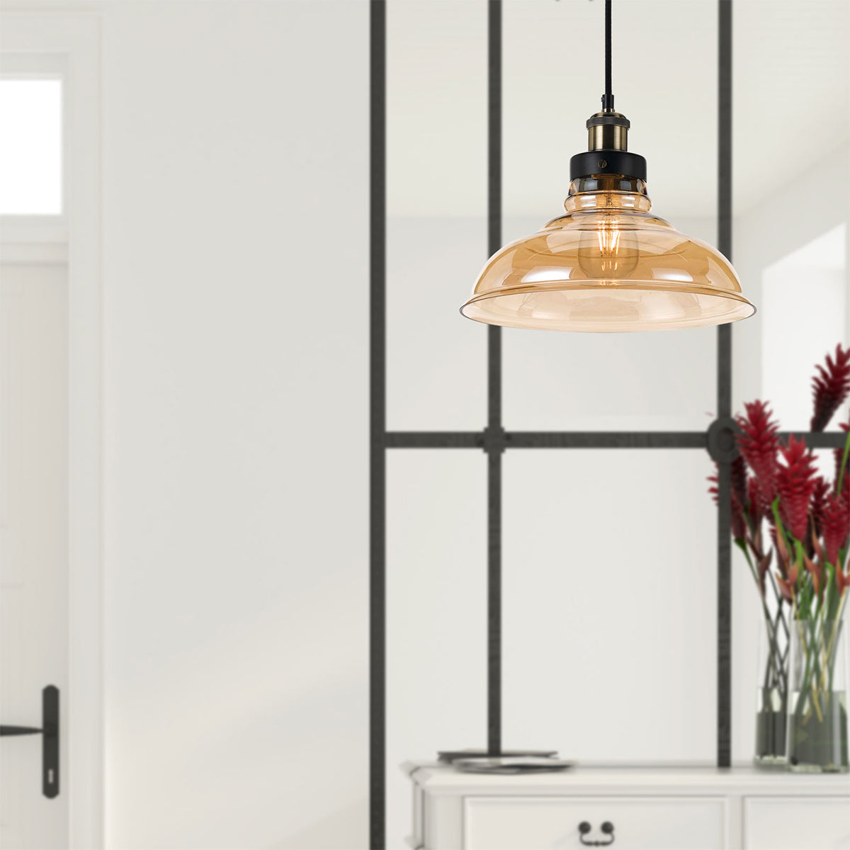 Hertel 30 Pendant Light - Stylish Black & Amber Finish