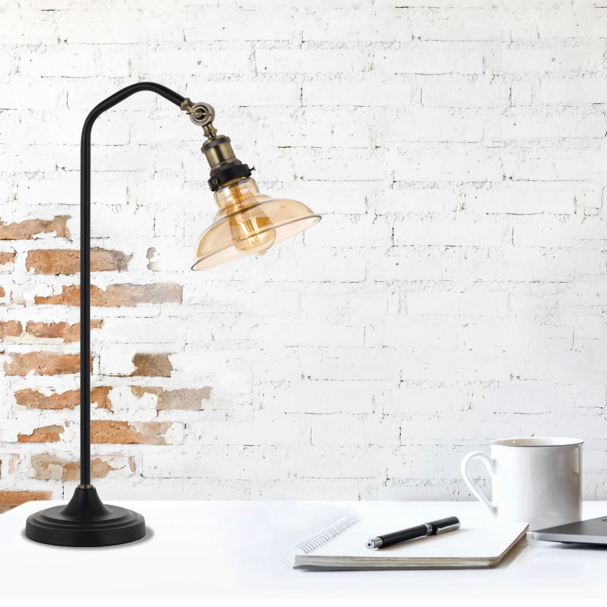 Hertel Adjustable Desk Lamp with Amber Shade