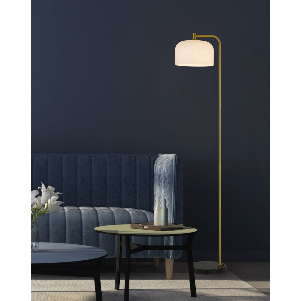 Hoff Ribbed Glass Marble Floor Lamp with Foot Switch