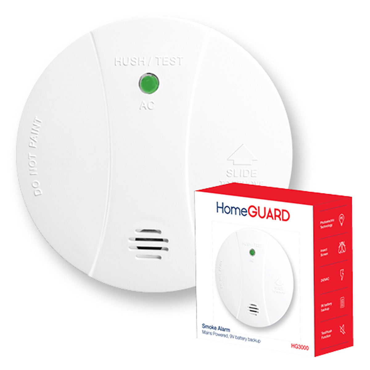Homeguard 240V Interconnect Photoelectric Smoke Alarm with 1 Year Battery