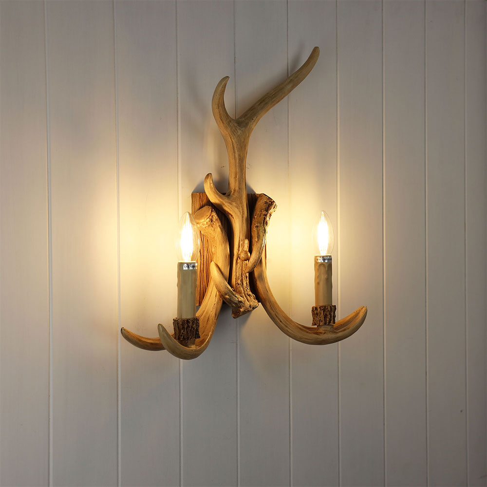 Hyort Wooden Antler Wall Light with 2 Lights