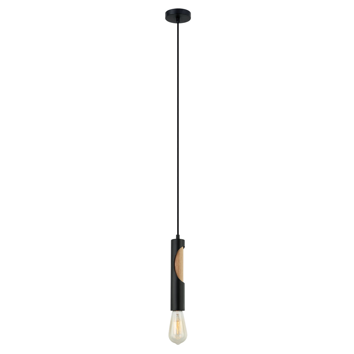 Ida Slim Metal & Blonde Wood Pendant Light