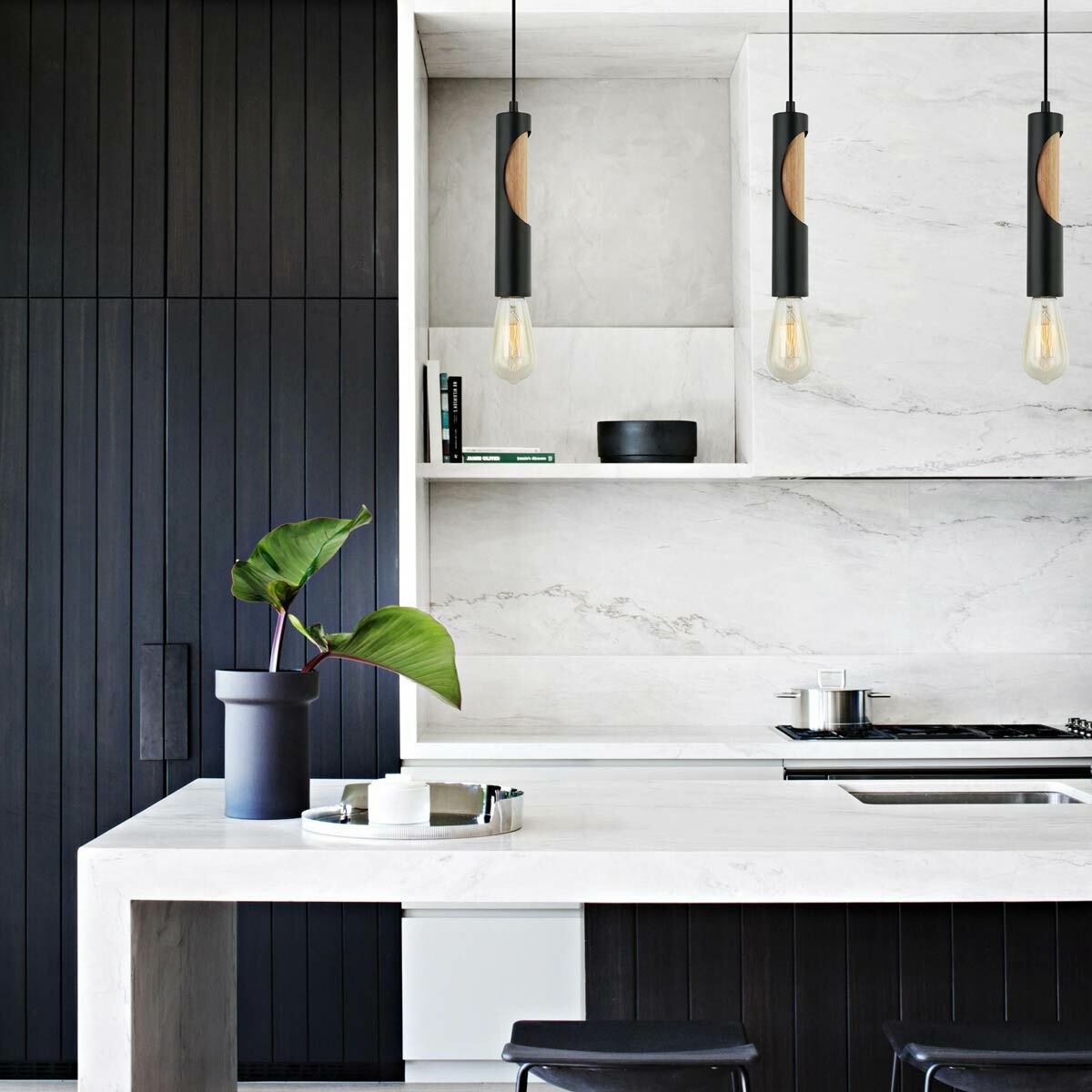 Ida Slim Metal & Blonde Wood Pendant Light