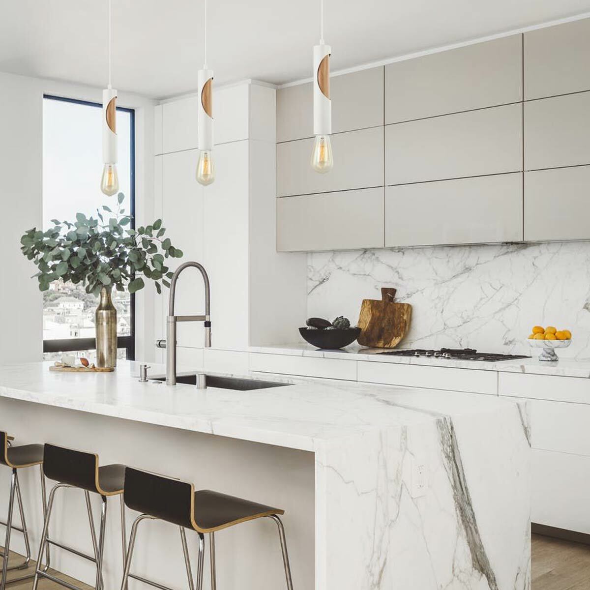 Ida Slim Metal & Blonde Wood Pendant Light