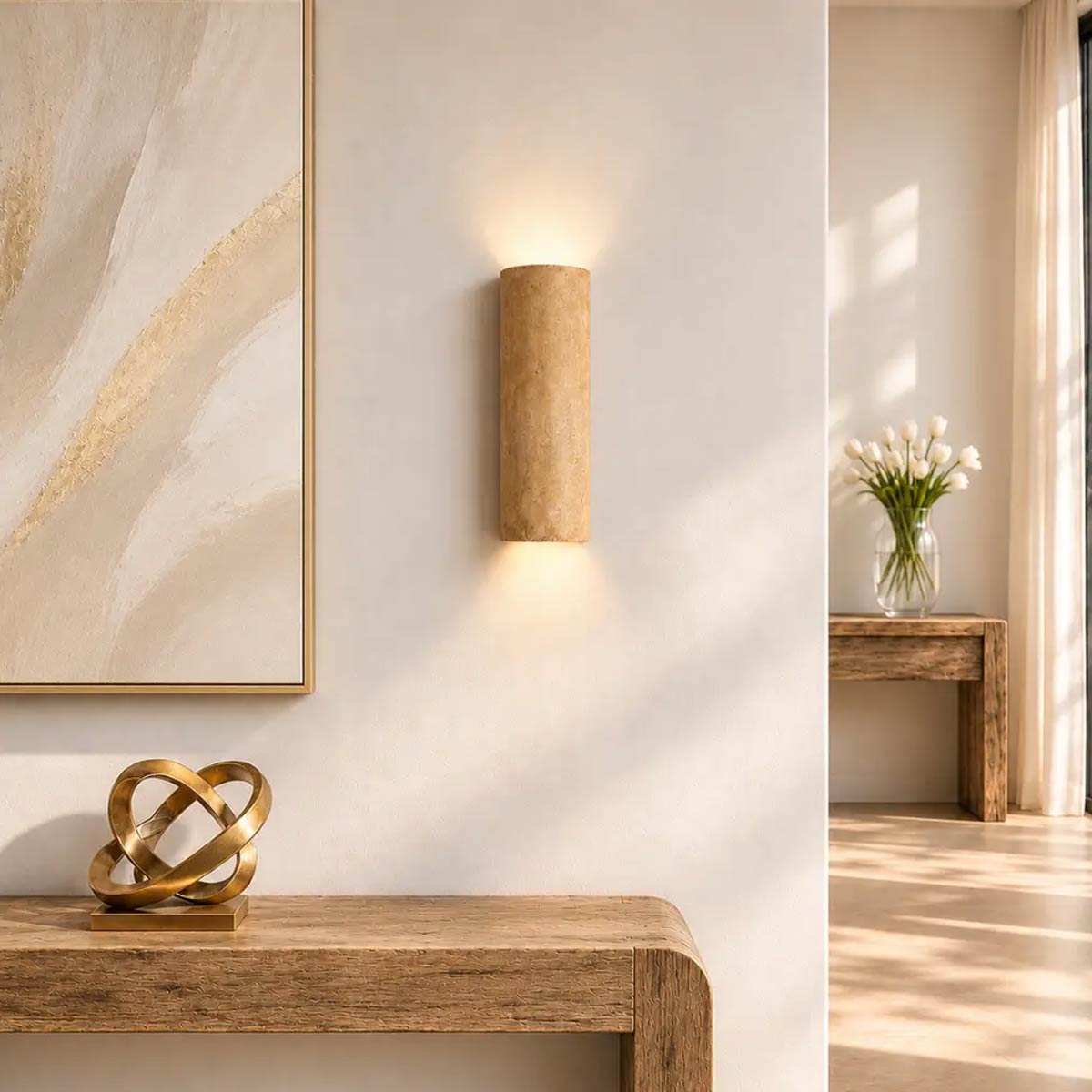 Impero Travertine Look Long Wall Light